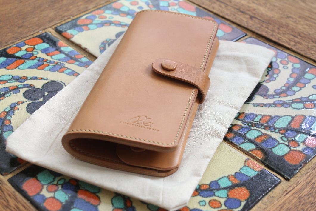 handmade Italian leather tall wallet for women in Vancouver BC